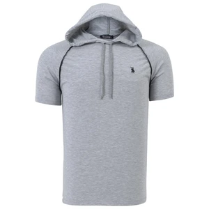 T8570 DEWBERRY HOODED MENS T-SHIRT-PLAIN GREY