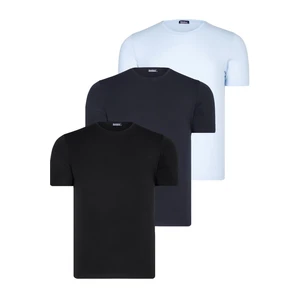 TRIPLE SET T8569 DEWBERRY BIKE COLLAR MENS T-SHIRT-BLACK-NAVY BLUE-BLUE