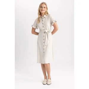 DEFACTO Shirt Collar Aerobin Midi Short Sleeve Dress