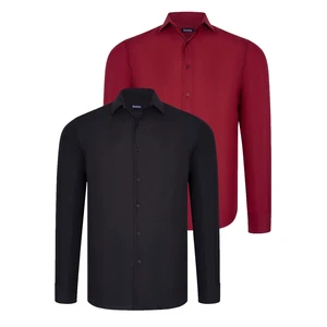 DUAL SET G726 DEWBERRY MENS SHIRTS-BLACK-BURGUNDY