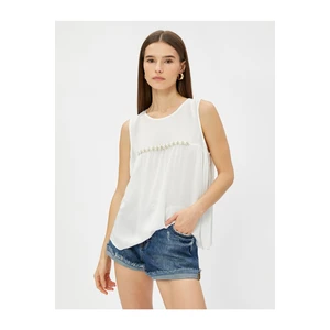 Koton Beaded Embroidered Blouse, Sleeveless, Crew Neck