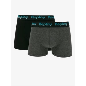 Set of two men's boxers in black and dark grey Replay - Men