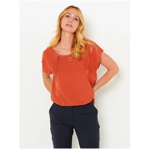 Orange Blouse with Embroidery CAMAIEU - Women