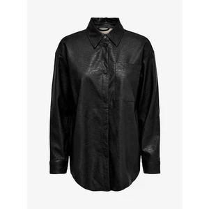 Black Leatherette Shirt Jacket ONLY Mia - Women