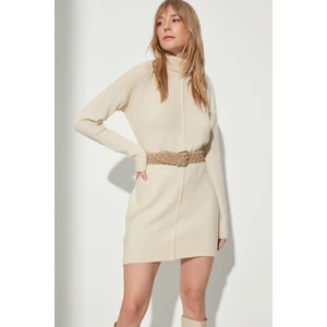 Trendyol Beige Wool Turtleneck Sweater Dress