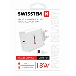 Gyorstöltés Swissten iPhone teljesítmény 18W és 1 USB-C konnektor, fehér