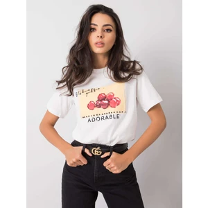 White women&#39;s t-shirt with print and appliqués