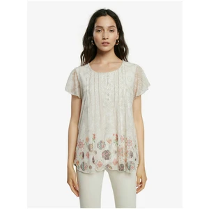 Cream Women's Patterned T-Shirt Desigual TS Norte - Women