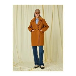 Koton Stamped Coat with Pocket Detail, Tiered Collar