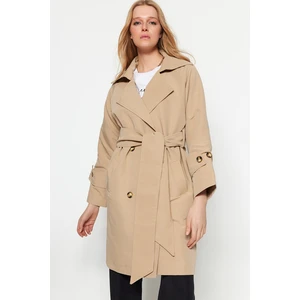 Trendyol Beige Oversized Wide Collar and Belt Detailed Trench Coat