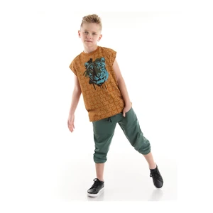 Mushi Tiger Graffiti Boys Kids Hardl T-shirt Khaki Capri Shorts Set