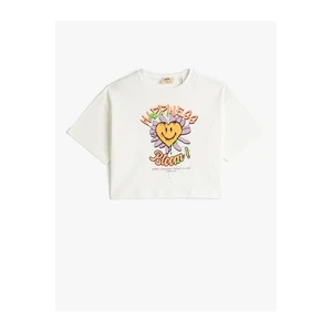 Koton Oversized Crop T-Shirt with Printed Short Sleeves Crew Neck