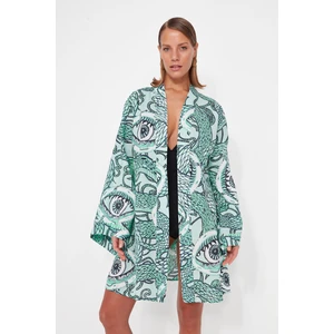 Trendyol Ethnic Pattern Belted Mini-Weave 100% Cotton Kimono & Kaftan