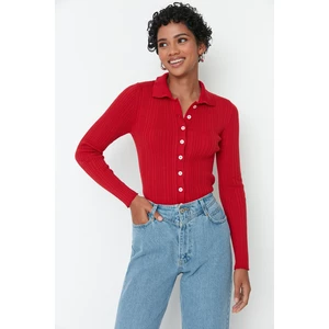 Trendyol Red Polo Neck Knitwear Cardigan