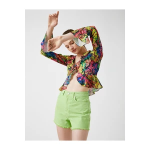 Koton Butterfly Patterned Ruffle Crop Blouse