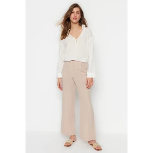 Trendyol Stone High Waist Linen Look Woven Trousers