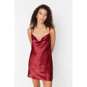 Trendyol Claret Red Degajee Collar Back Detailed Satin Woven Nightgown