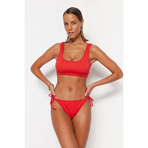 Trendyol Red Tied Textured High Leg Bikini Bottoms