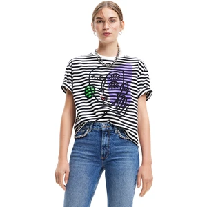 White and Black Women Striped T-Shirt Desigual Ros - Women