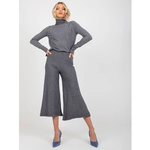 Dark grey wide knitted trousers with elastic waistband