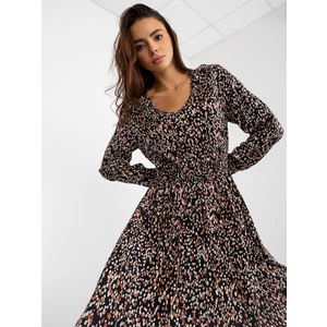 Black flowing midi dress with prints FRESH MADE