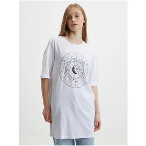 White Womens Extended Oversize T-Shirt Noisy May Zodiac - Women