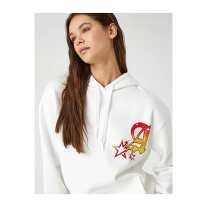 Koton Oversized Sweatshirt with a Hoodie Printed Long Sleeves Fleece Inside