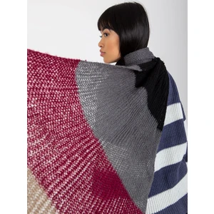 Gray and burgundy knitted winter women's scarf