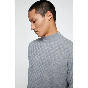 Koton Basic Knitwear Sweater Half Turtleneck Long Sleeved Geometric Pattern.