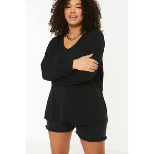 Trendyol Curve Black V Neck Knitted Blouse