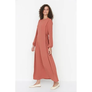 Trendyol Tile Waist Rope Detailed Crew Neck Woven Dress