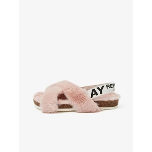 Light Pink Girl Sandals with Artificial Fur Replay - Girls