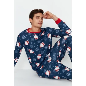 Trendyol Navy Blue Men Regular Fit Knitted Pajamas Set Family Combination