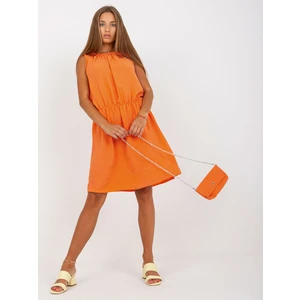 Orange dress one size with elastic band at neckline