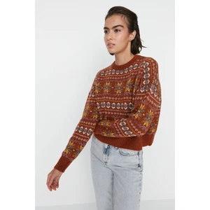 Trendyol Brown Jacquard Knitwear Sweater