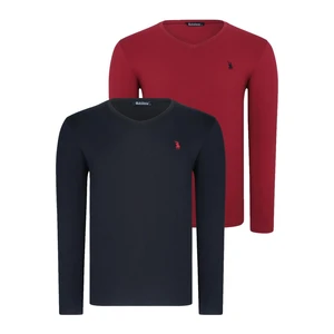 DOUBLE SET T8587 DEWBERRY V-NECK MEN'S SWEATSHIRT-BLACK-BURGUNDY