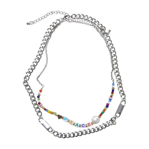 Peace Bead Layering Necklace 2-Pack silver