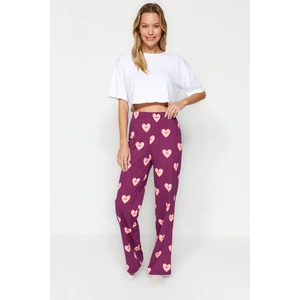 Trendyol Purple 100% Cotton Heart Pattern Knitted Pajama Bottoms