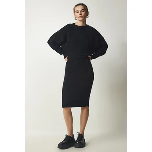 Happiness İstanbul Women's Black Corduroy Knitwear Sweater Dress Suit