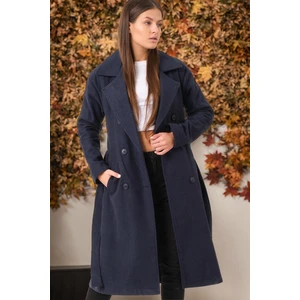 Z6765 DEWBERRY WOMEN'S COAT-PLAIN NAVY BLUE