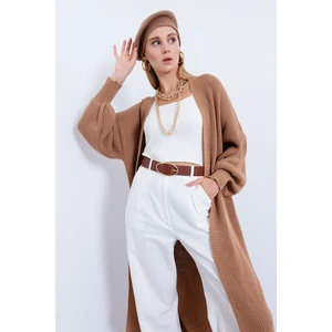 Lafaba Women's Camel Balloon Sleeve Long Cardigan