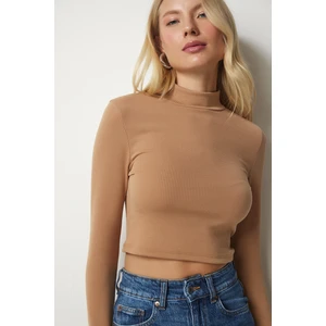 Happiness İstanbul Women's Biscuit Standing Collar Corduroy Camisole Crop Blouse