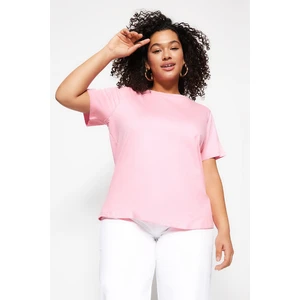 Trendyol Curve Pink Basic Crew Neck Knitted T-Shirt