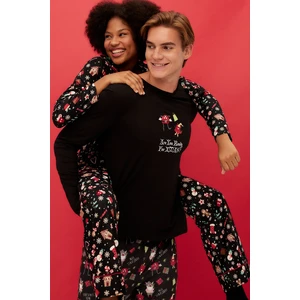 Trendyol Black Soft Feeling Premium Christmas Themed Shirt-Pants Knitted Pajamas Set