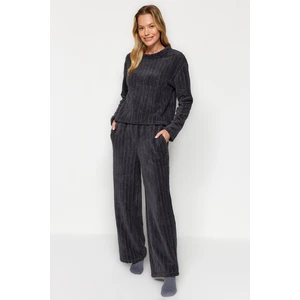 Trendyol Anthracite Wellsoft Tshirt-Pants and Knitted Pajamas Set