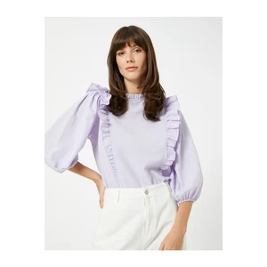 Koton Frilled Blouse Standing Neck Balloon Sleeve