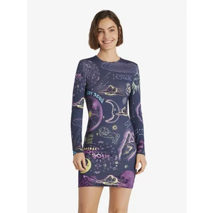 Purple Blue Women Patterned Sheath Dress Desigual Soul Galax - Women