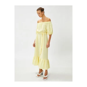 Koton Midi Length Dress With An Open Shoulder Belt