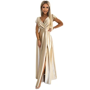 Women's satin long dress with a neckline Numoco