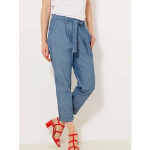 Blue shortened trousers with binding CAMAIEU - Women